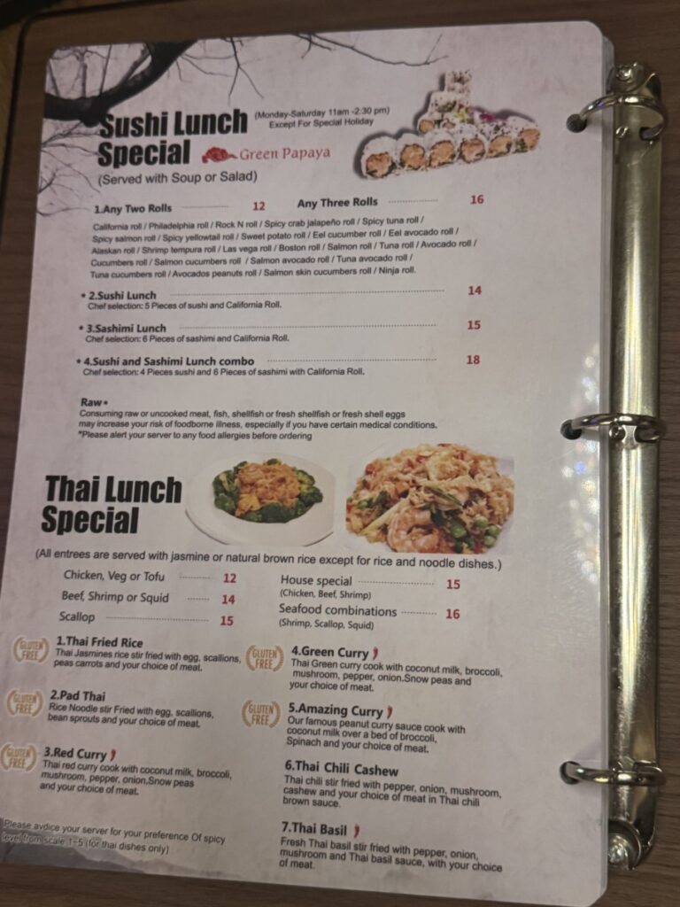 (St Aug) Green Papaya Thai-Sushi-Bar Menu 5