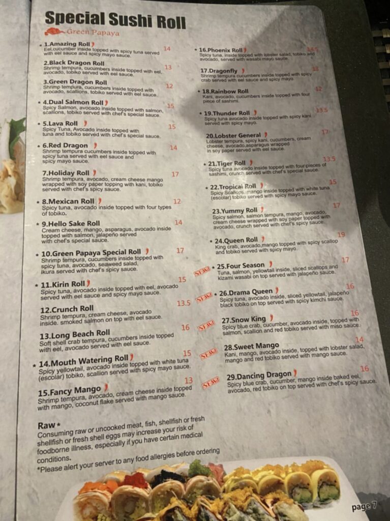 (St Aug) Green Papaya Thai-Sushi-Bar Menu 7